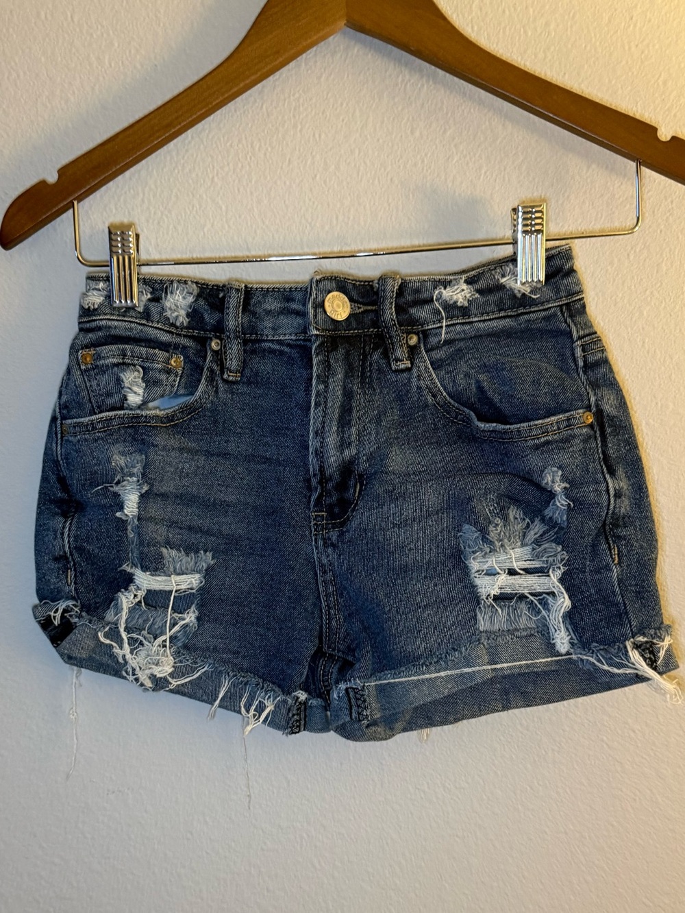 Madden Girl Distressed Dark Blue Denim Cutoff Shorts